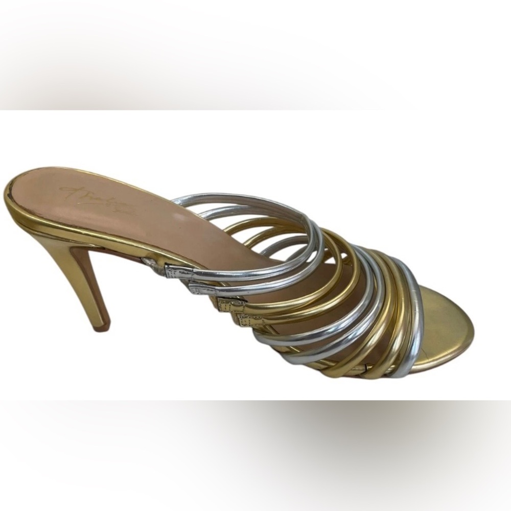 Thalia Sodi Gold & Silver Metallic Strappy Dress Sandals/Mules/Heels. Sz. 10 - Picture 3 of 6